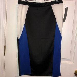 Geometric blue, black and white pencil skirt NWT